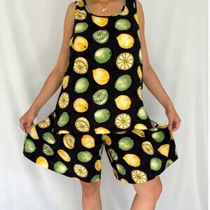 80s vintage novelty fruits print retro summer tank top shorts matching coord set